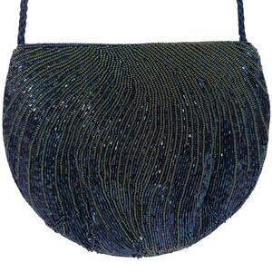 Vintage 90s Beaded Peacock Crossbody Purse Blue with Gold Shiny